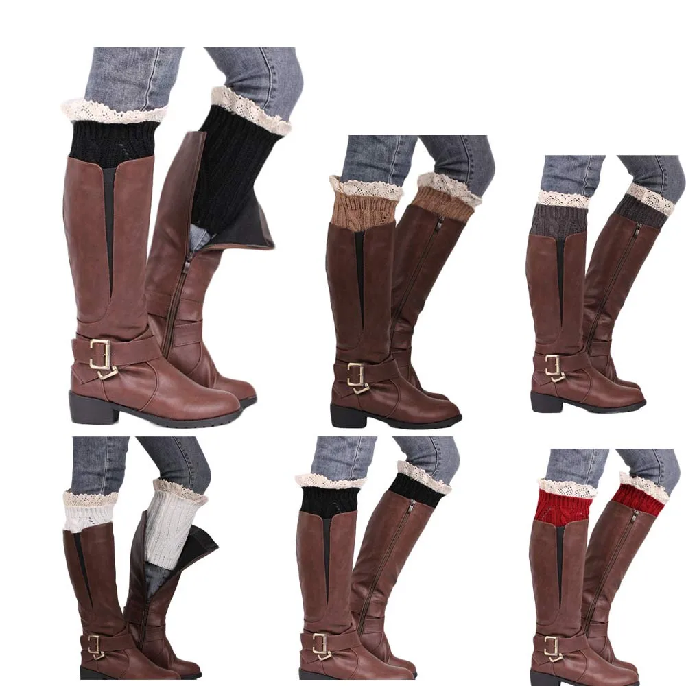 Женские вязаные носки короткие с прямым голенищем и кружевной отделкой 2019|leg warmer