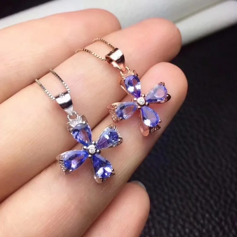 Кулон из серебра 925 пробы с танзанитом 4 Х6 мм|fine jewelry|gemstone tanzanitegifts for women |