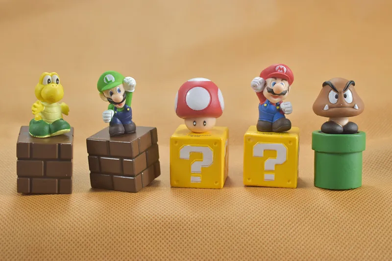 5pcs/lot Super Mario Figure Model Dolls Block Goomba Luigi Koopa Troopa Mushroom Mini Figures Toys Gifts Home Decor | Игрушки и хобби