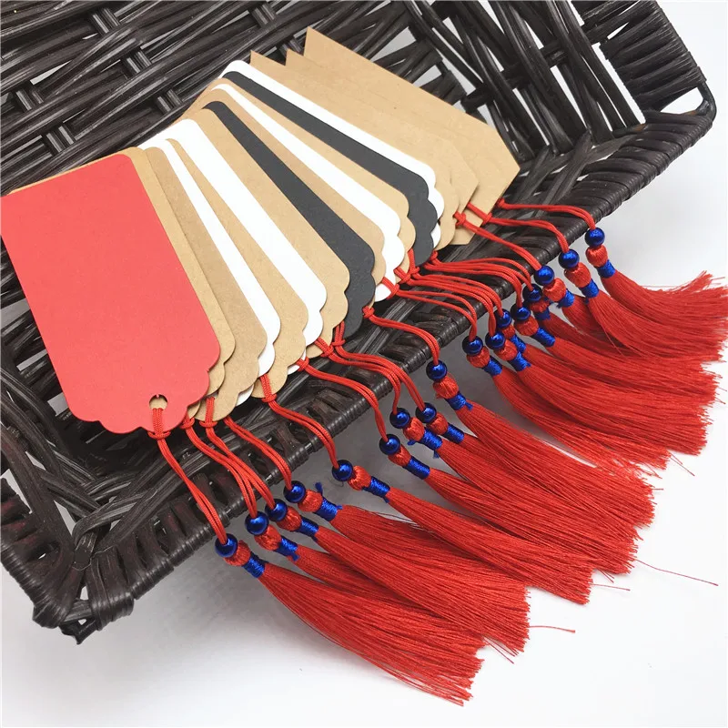 Бесплатная доставка 12 шт крафт-бирка с классическими красными кисточками