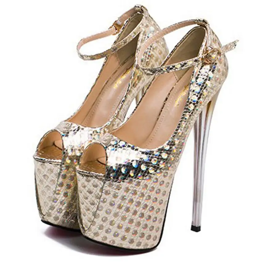 Новые туфли на ультравысокой шпильке 20 см с блестками женские большого размера