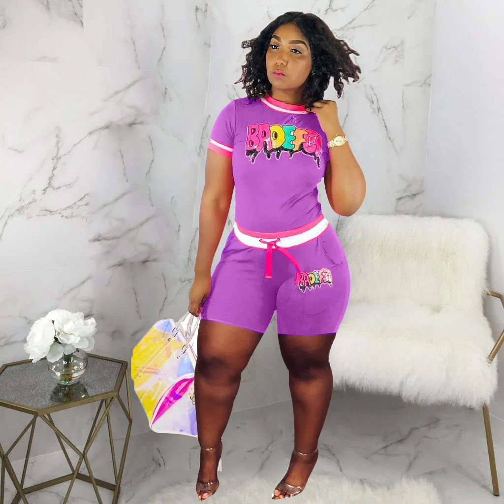 2019 новый женский костюм с буквенным принтом и блестками круглым вырезом коротким