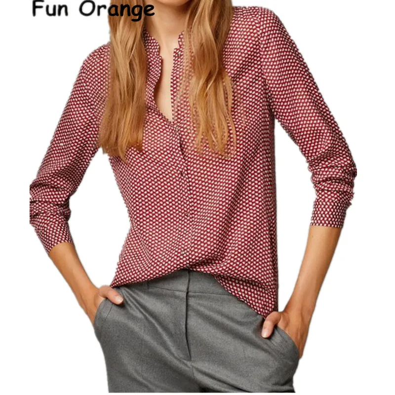 Забавные оранжевые новые модные женские элегантные блузки с принтом красных