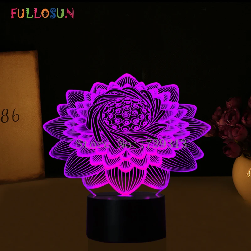 Красивая 3D Светодиодная лампа в виде цветка лотоса USB 3D светодиодный ночник 7 цветов Сенсорная настольная лампа как детская спальня 3D огни