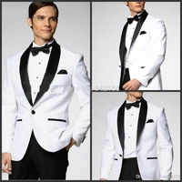free white jacket with black satin lapel groom tuxedos groomsmen best man suit men wedding suits jacketpantsbow tiegirdle