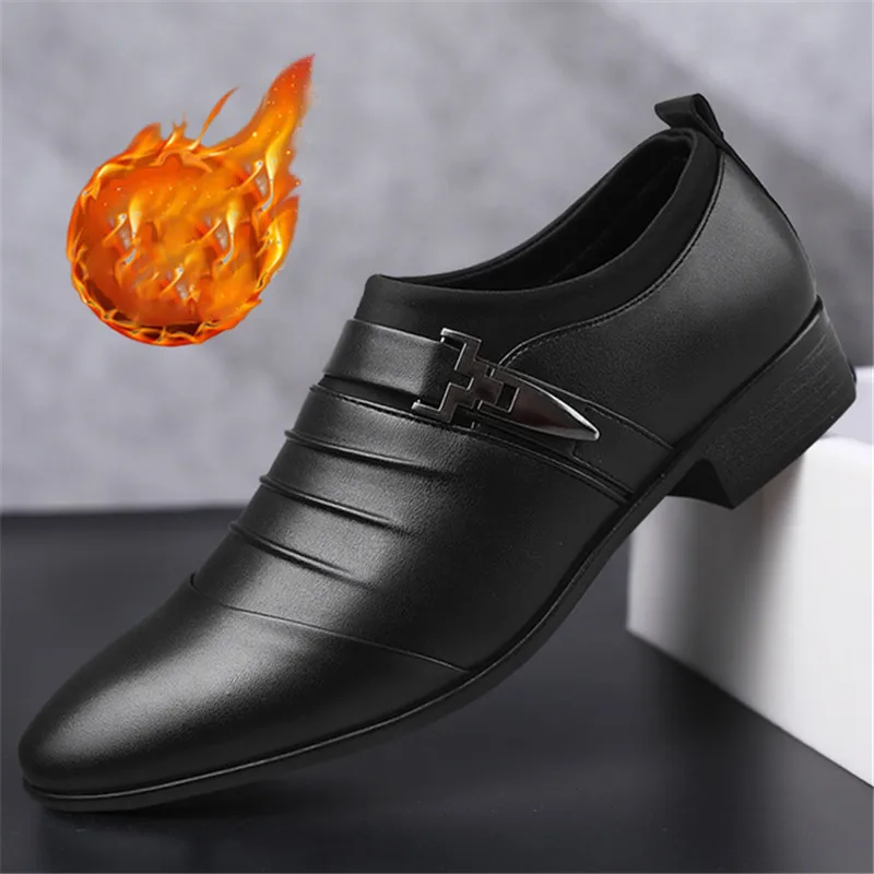 Warm shoes 1 Классические деловые мужские модельные туфли; модные элегантные свадебные туфли; мужские офисные туфли-оксфорды без застежки; Новинка года; Цвет Черный - Цвет: Warm shoes 1