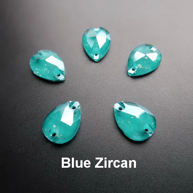 A5 Blue Zircan Прозрачные карамельные Стразы в форме капель с плоской задней частью, украшенные кристаллами, с двумя отверстиями, 4 размера, стразы для одежды, обуви, сумок, сделай сам - Цвет: A5 Blue Zircan