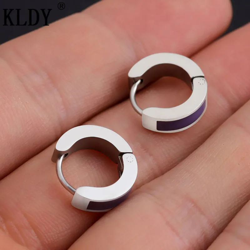 KLDY Hip Hope фиолетовые серьги-кольца качественные мужские серьги из нержавеющей