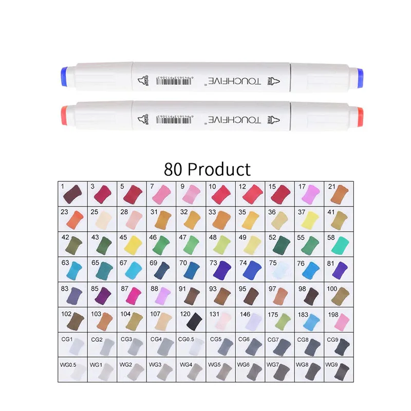WHITE-80PRODUCT TOUCHFIVE 168 цветов художественные Маркеры Набор ручек с двойной головкой ручка для рисования манга маркер для окрашивания выдвижных ящиков поставки Студенческая ручная краска - Цвет: WHITE-80PRODUCT