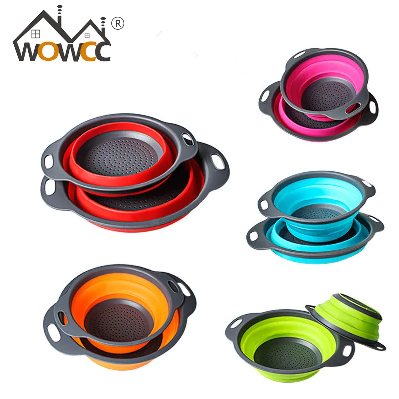 WOWCC Складная Силиконовая дуршлаг корзина для мытья овощей и фруктов сетчатый