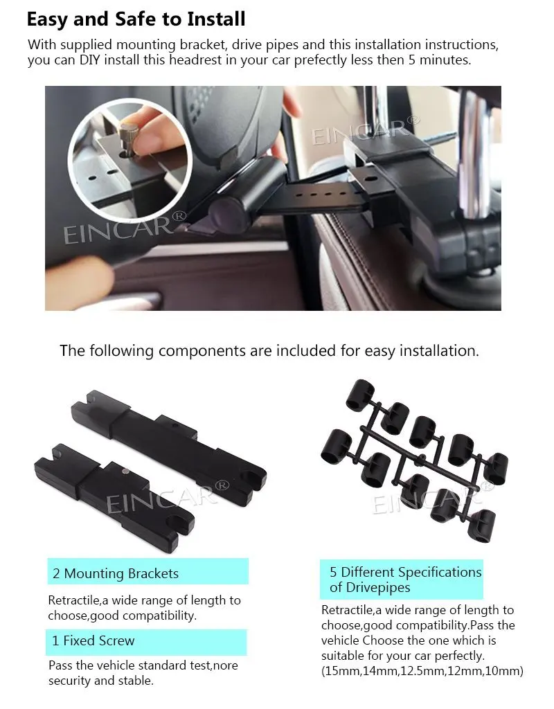 Pair of Headrest DVD Player 8'' 1080P HD Digital TFT Screen Keys Monitor Multimedia Choices USB SD card Complete Accessories |