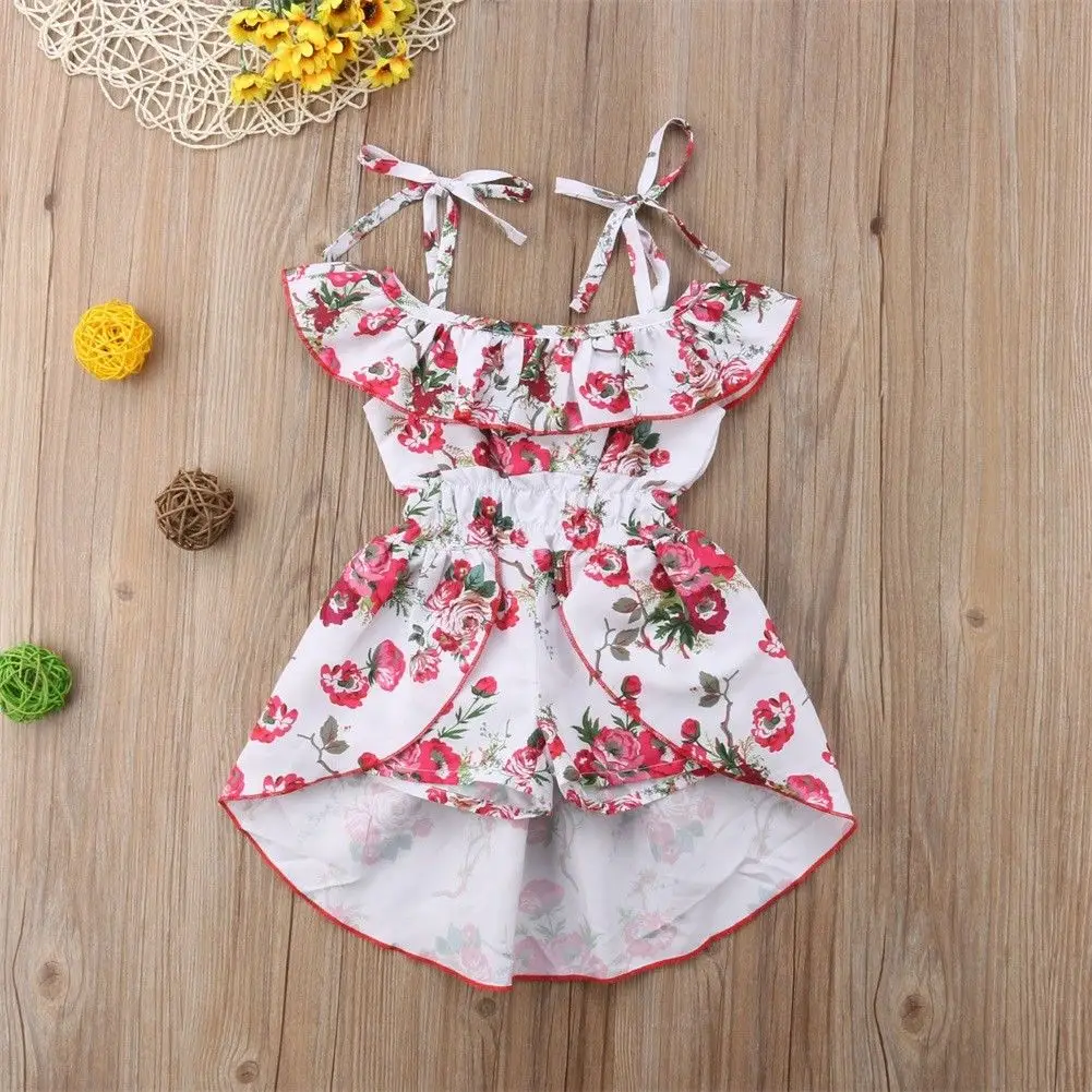 Белый Boho модные милые Одежда для детей; малышей; девочек платье с цветочным рисунком с открытыми плечами на бретельках комбинезон комбинезоны наряды стандартная юбка штаны От 6 месяцев до 5 лет - Цвет: Белый