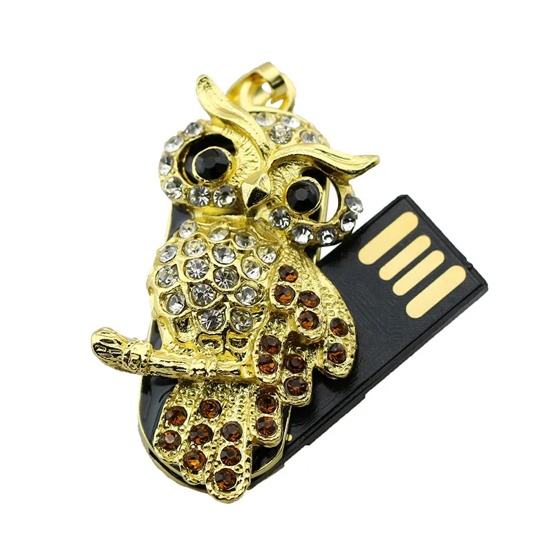 USB флеш-накопитель в виде животных, металлическая Алмазная Сова, флеш-накопитель Nighthawk, 4 ГБ, 8 ГБ, 16 ГБ, 32 ГБ, 64 ГБ, USB карта памяти в подарок с ожерельем