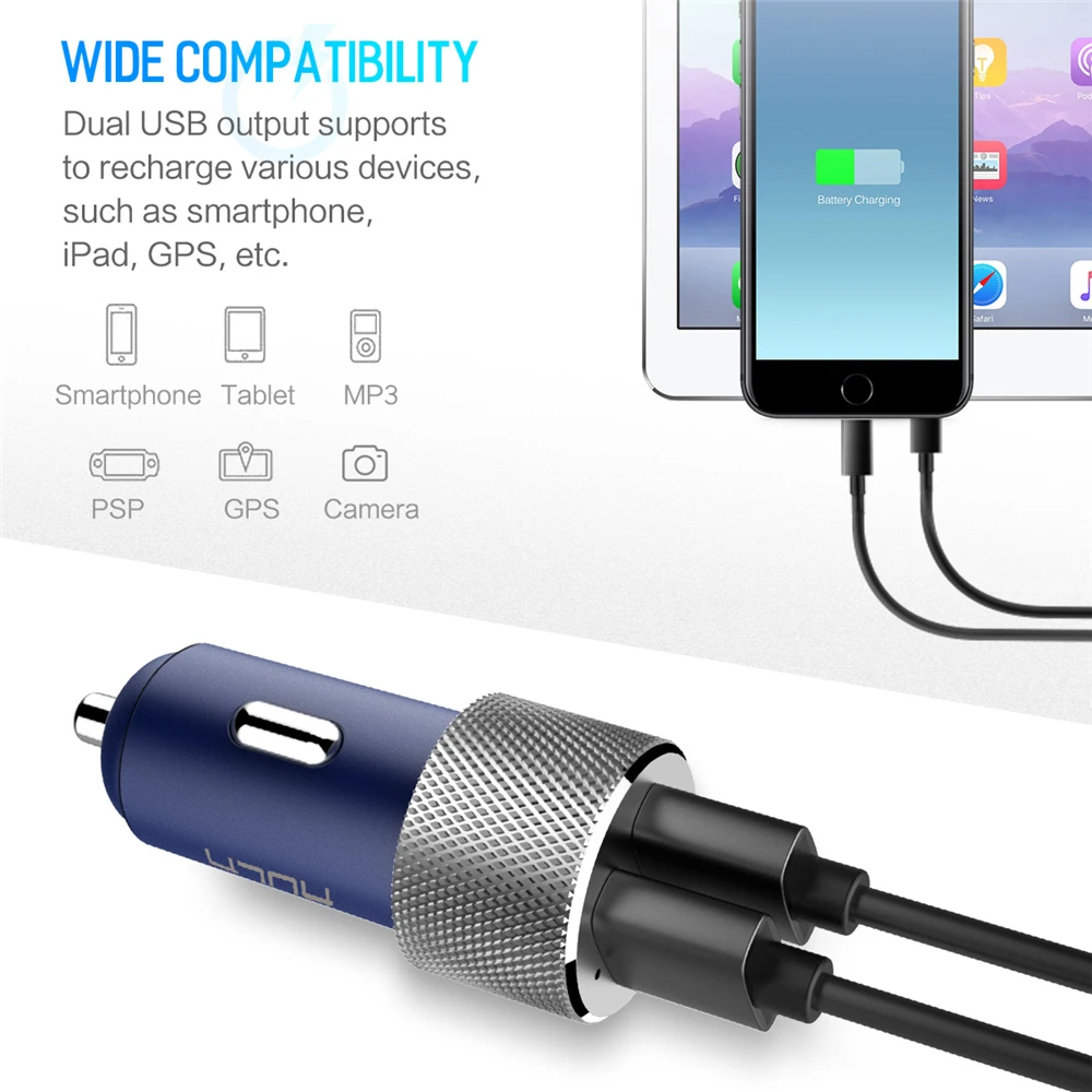 Rock автомобильное зарядное устройство для Xiaomi 18 W Qc3.0 Быстрая зарядка двойной Usb быстрая зарядка автомобильное зарядное устройство для iPhone 7 samsung huawei в автомобильный адаптер