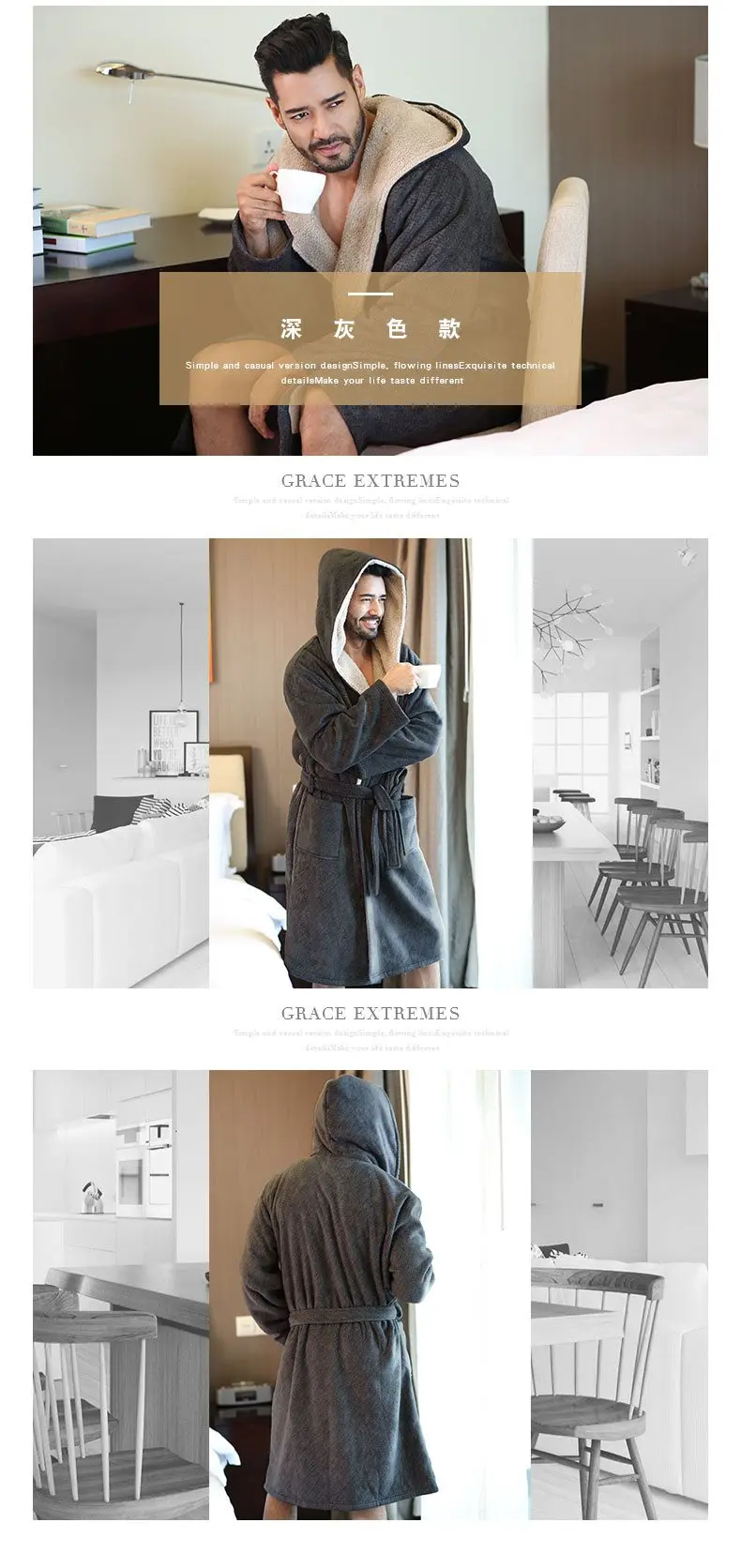 Высокое качество мужские зимние толстые теплые фланелевые халаты с капюшоном Мужские Длинные Удобные серые Домашняя одежда стринги халаты с карманом