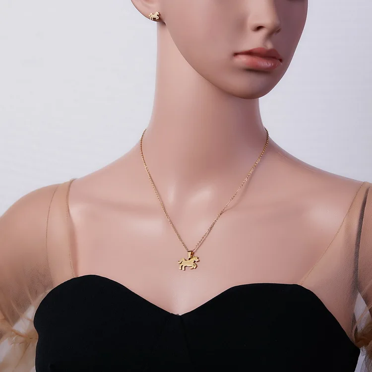 Нержавеющая сталь Neckalce золотая серьга с лошадью набор украшений для женщин дети