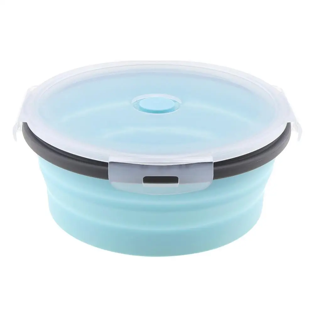 Blue 1200 мл Силиконовый складной Ланч-бокс круглый Bento Storange Box Портативный контейнер для продуктов миска для посуды - Цвет: Blue