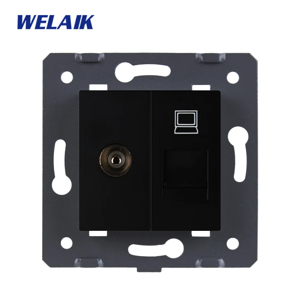 WELAIK EU-стандартный ТВ-компьютерная розетка DIY-части стены-ТВ компьютер-части гнезд-без стеклянной панели A8 ТВ корова/б