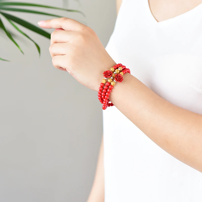 Wholesale Red Natural Cinnabar Bracelets 6mm Bead with Flower Soothe Nerves Evil Spirits for Women Beauty Jewelry | Украшения и