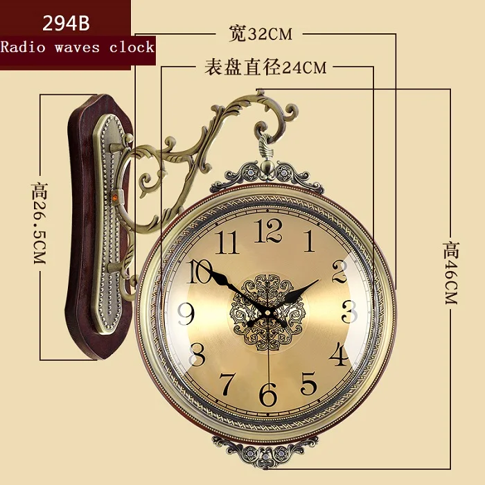 Meijswxj двухсторонний настенные часы Saat Reloj часы Relogio де parede обои Saati Ретро Вуд радиоволн настенные часы немой часы - Цвет: Radio waves clock