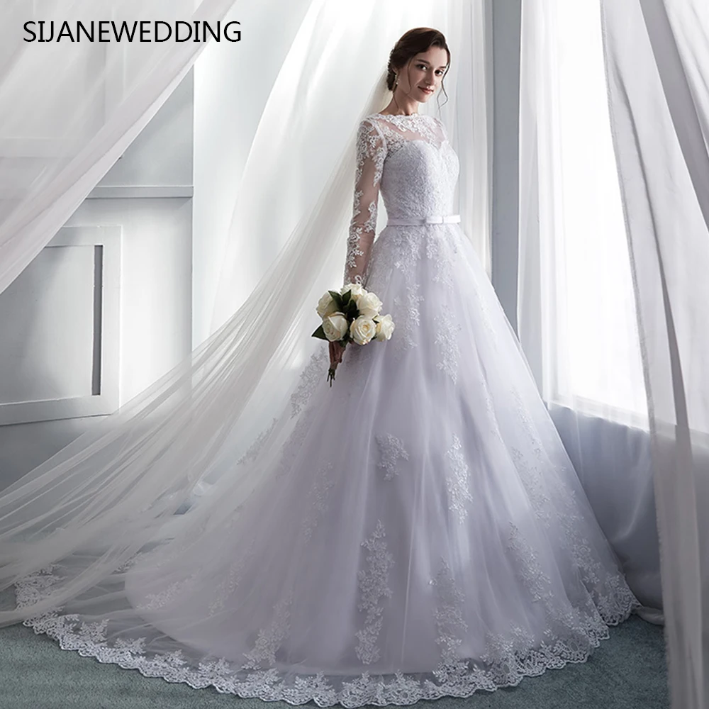 SIJANE Vestido De Noiva с круглым вырезом и длинными рукавами свадебное платье кружевное