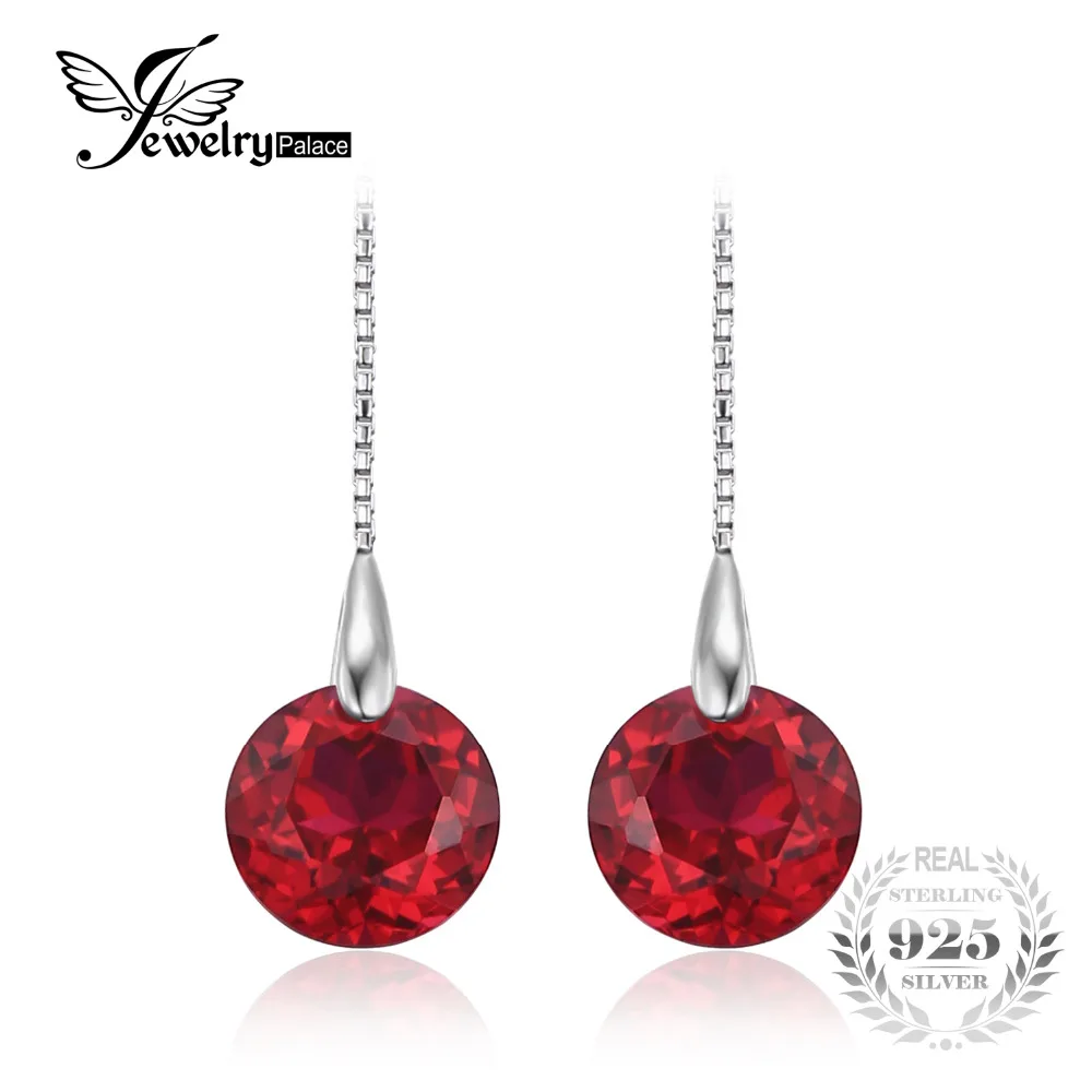 Jewelrypalace модные 5.59ct круглый СОЗДАН RUBY нити Серьги 925 серебро Ювелирные украшения