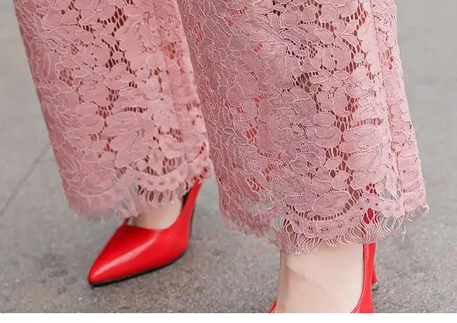 Брюки женские с высокой талией модные кружевные лоскутные брюки широкими