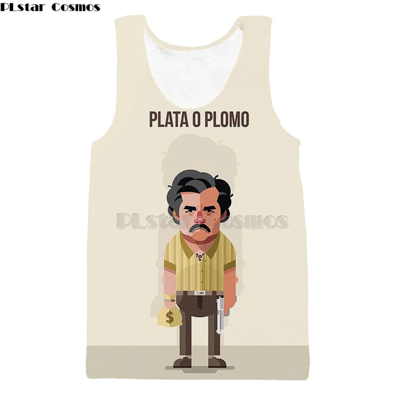PLstar Cosmos Narcos Pablo Escobar Narcos bullet черный жилет на бретелях мафия хип хоп Мужская рубашка Harajuku уличная