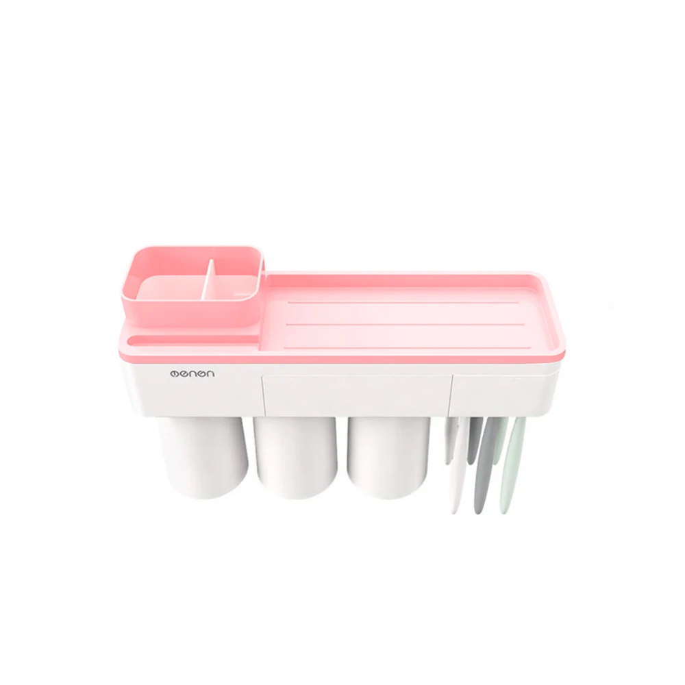 Pink With 3 Cups Настенный держатель для зубных щеток ECOCO, стойка для хранения в ванной, многофункциональный органайзер для ванной комнаты с держателем для телефона, две/три чашки - Цвет: Pink With 3 Cups
