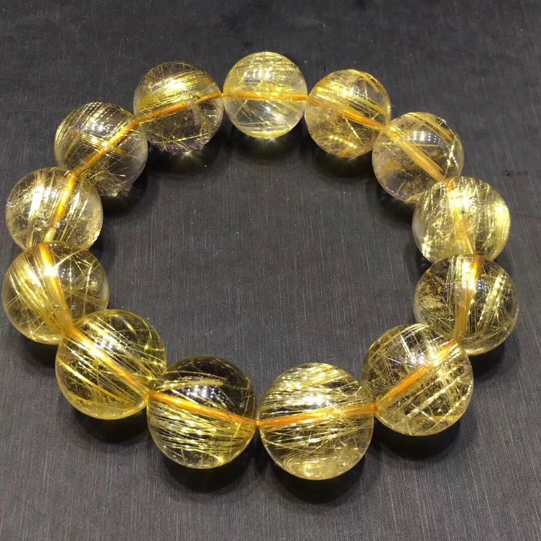 

Certificate 18mm Natural Gold Rutilated Titanium Bracelet Brazil Big Round Beads Stone Stretch Women Men Crystal Jewelry AAAAA