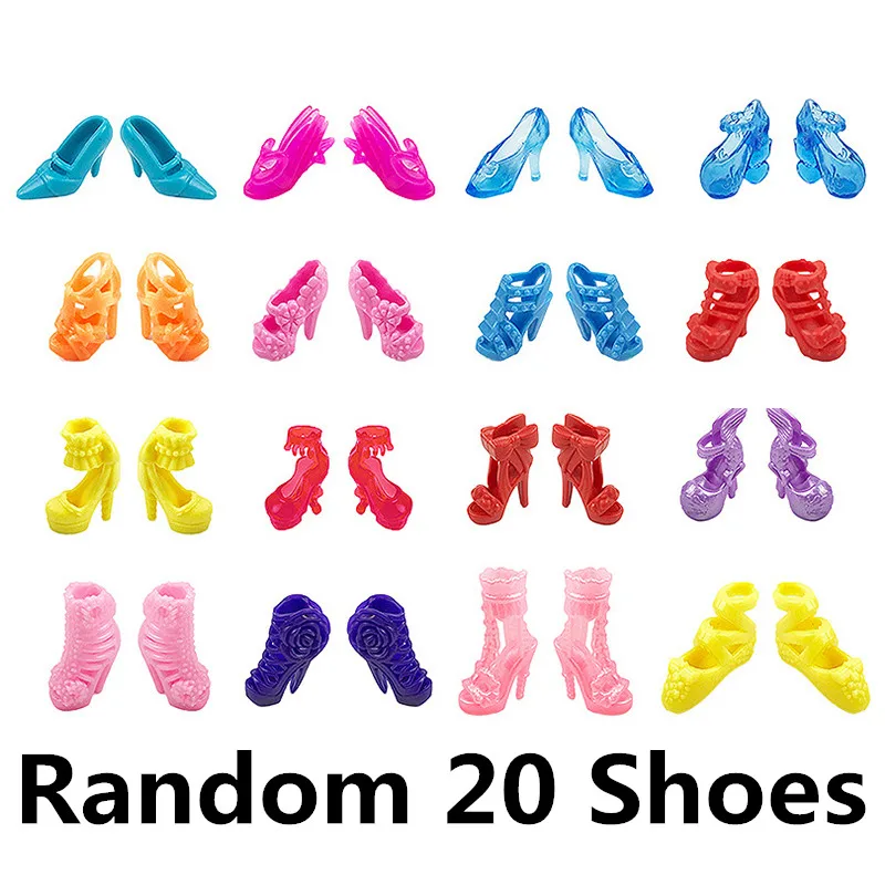 20pairs 20шт-40 шт куклы Барби Девушки обувь красочные аксессуары высокий каблук случайный стиль мода уличная обувь девушки подарок на день рождения сбор - Цвет: 20pairs
