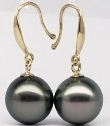 

Beautiful 12mm Tahitian Black Shell Pearl Earrings ,Fashion Women's Shell Pearl Jewelry.S925 Sterling Silvers Hook Girl Jewelry