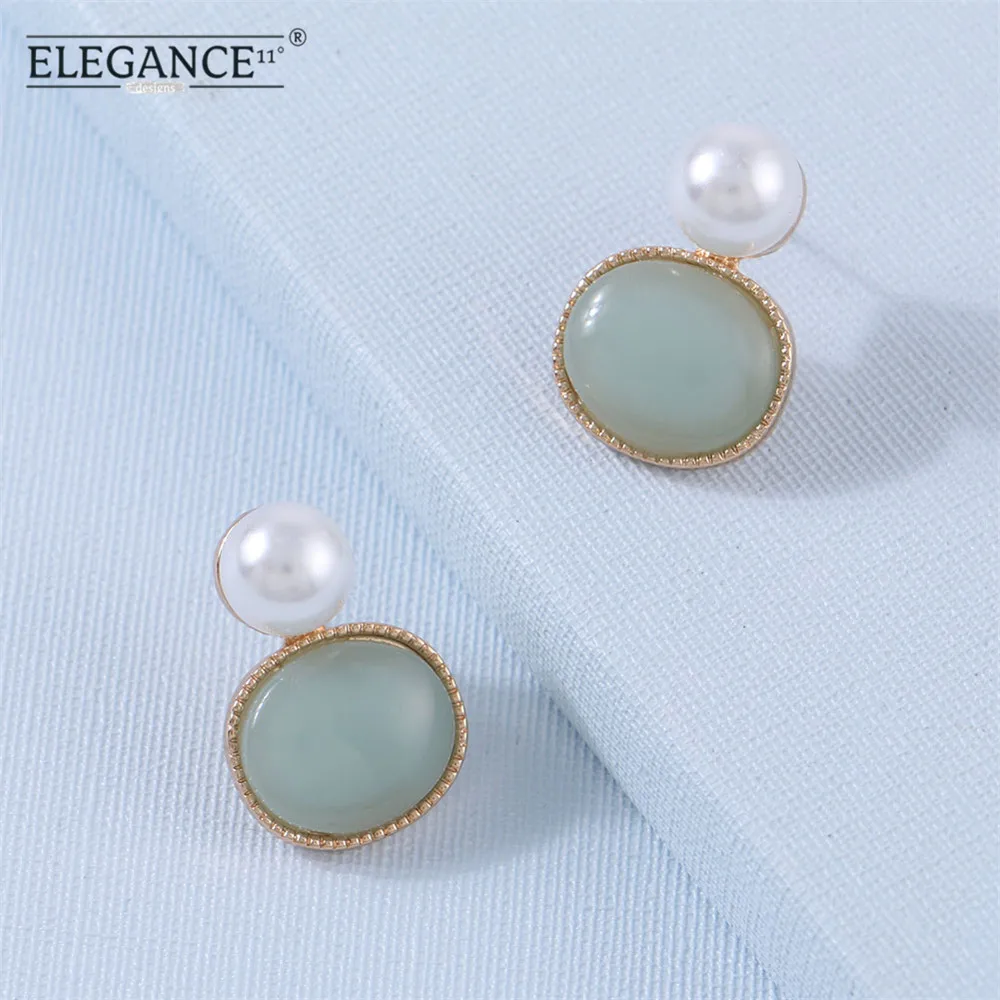 ELEGANCE11 Luxury Stud Earrings for Women Simulated Pearl Wedding Green Natural Stone Pendant Gfit | Украшения и аксессуары