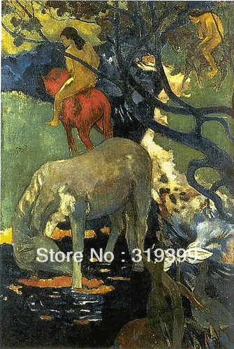 Oil Painting Reproduction on Linen canvas,Le cheval blanc by paul gauguin, 100%handmade,Free DHL Shipping,oil paintings