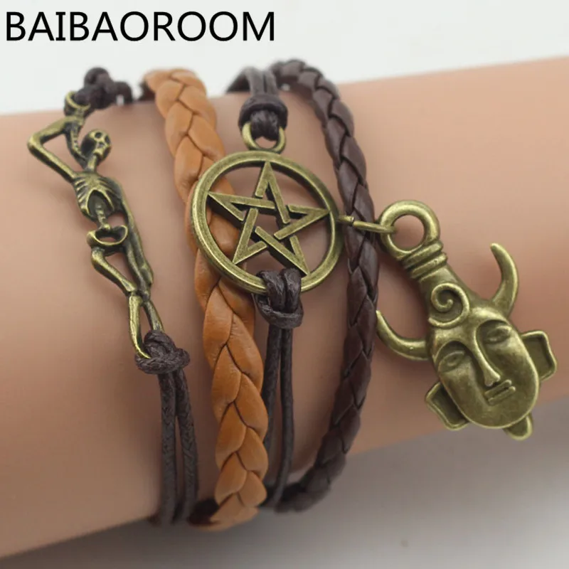 

Fashion Jewelry Supernatural Amulet Dean Leather Bracelet Bangle Women