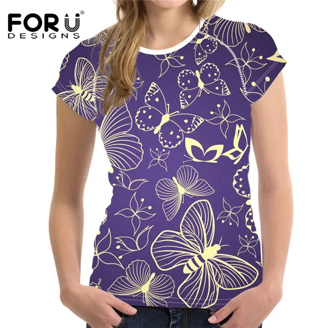 FORUDESIGNS/футболка с 3D принтом бабочки женская летняя Новинка футболки для девочек модная классная Женская симпатичная футболка с коротким рукавом топы - Цвет: W366BV