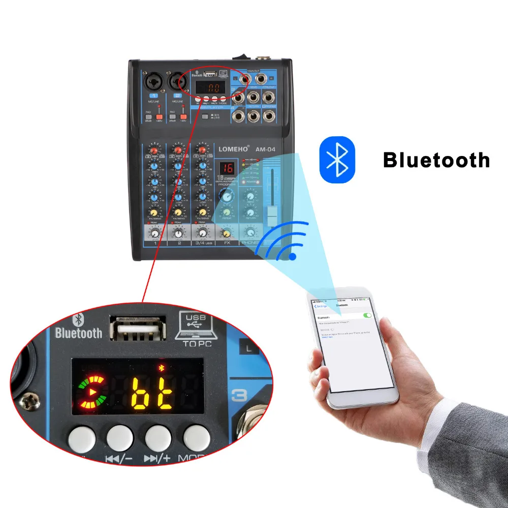 LOMOEHO AM-04 2 подойдет как для повседневной носки, так+ 1 стерео 4 Каналы Bluetooth USB 48В Профессиональный DJ микшер