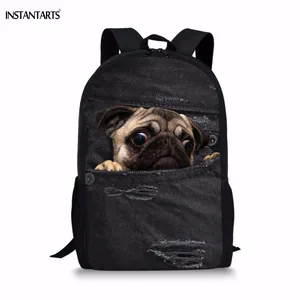 Детские сумки для обуви INSTANTARTS для мальчиков-подростков, 3d-сумки с милым рисунком животных, Джинса, собаки, кошки, книг, Повседневные детские рюкзаки