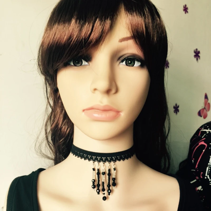 Black Lace Harness Necklace Tassel Pendant Collar Punk Wedding Jewelry Sexy Neck Belt Rave Wear B0682 | Женская одежда
