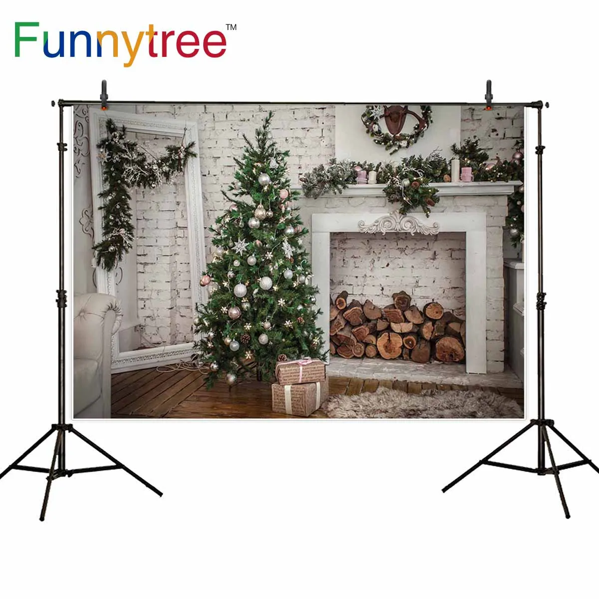 Фон Funnytree для фотостудии кирпичная стена Рождественский фон дерево украшение