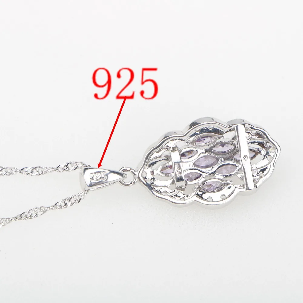 Серебро 925 ювелирные наборы для женщин свадебной вечеринки фиолетовый циркон