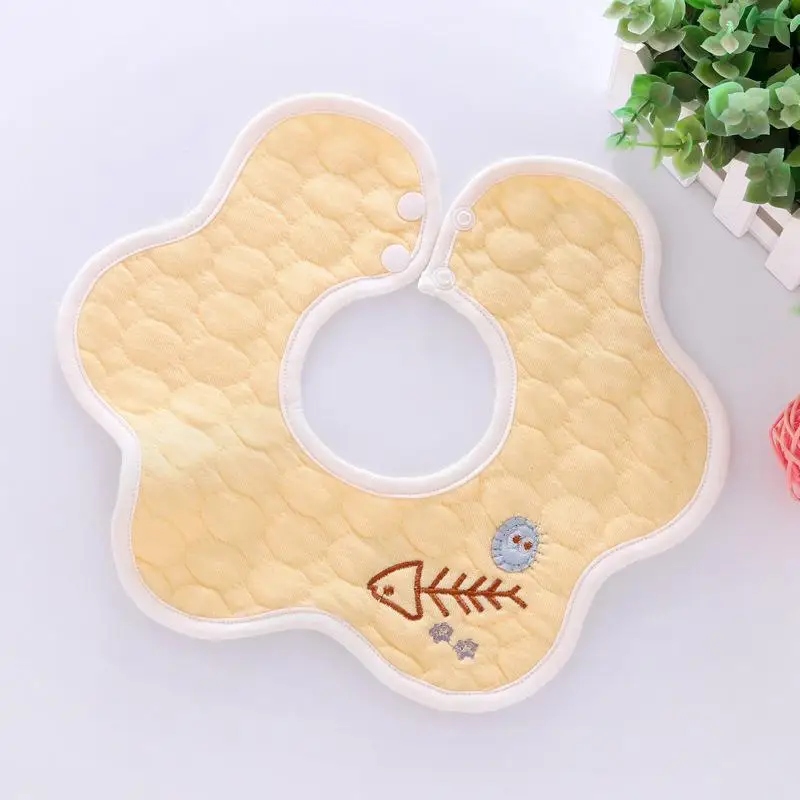 360 Degree Waterproof Double Button Cotton Flower Shape Cartoon Embroidered Bibs | Детская одежда и обувь
