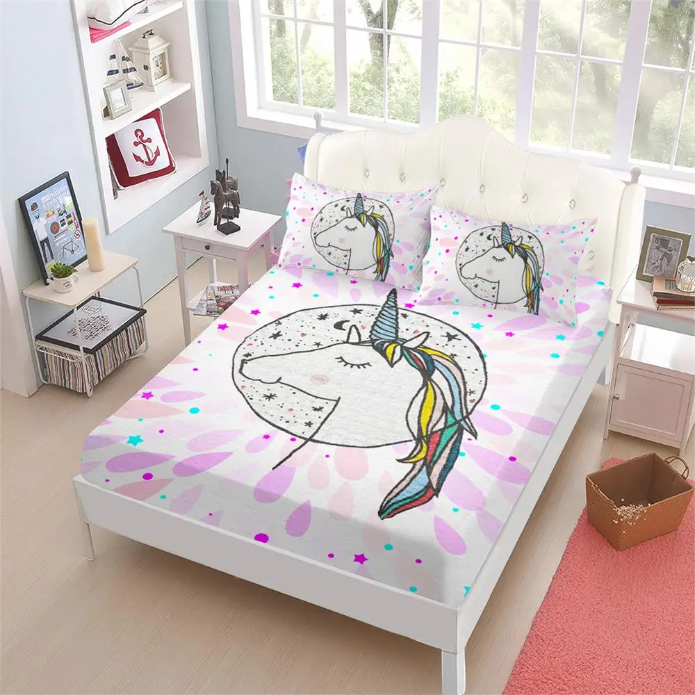 

Colorful Unicorn Sheet Set Girls Sweet Cartoon Bed Sheet Unicorn Decor Bedding Set Deep Pocket Fitted Sheet Pillowcase D25