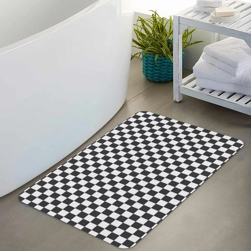 bath mat Мозаичный принт плед Душ шторы в ванную комнату черный и белый квадрат современные украшения водонепроницаемый нескользящий коврик для ванной - Цвет: bath mat