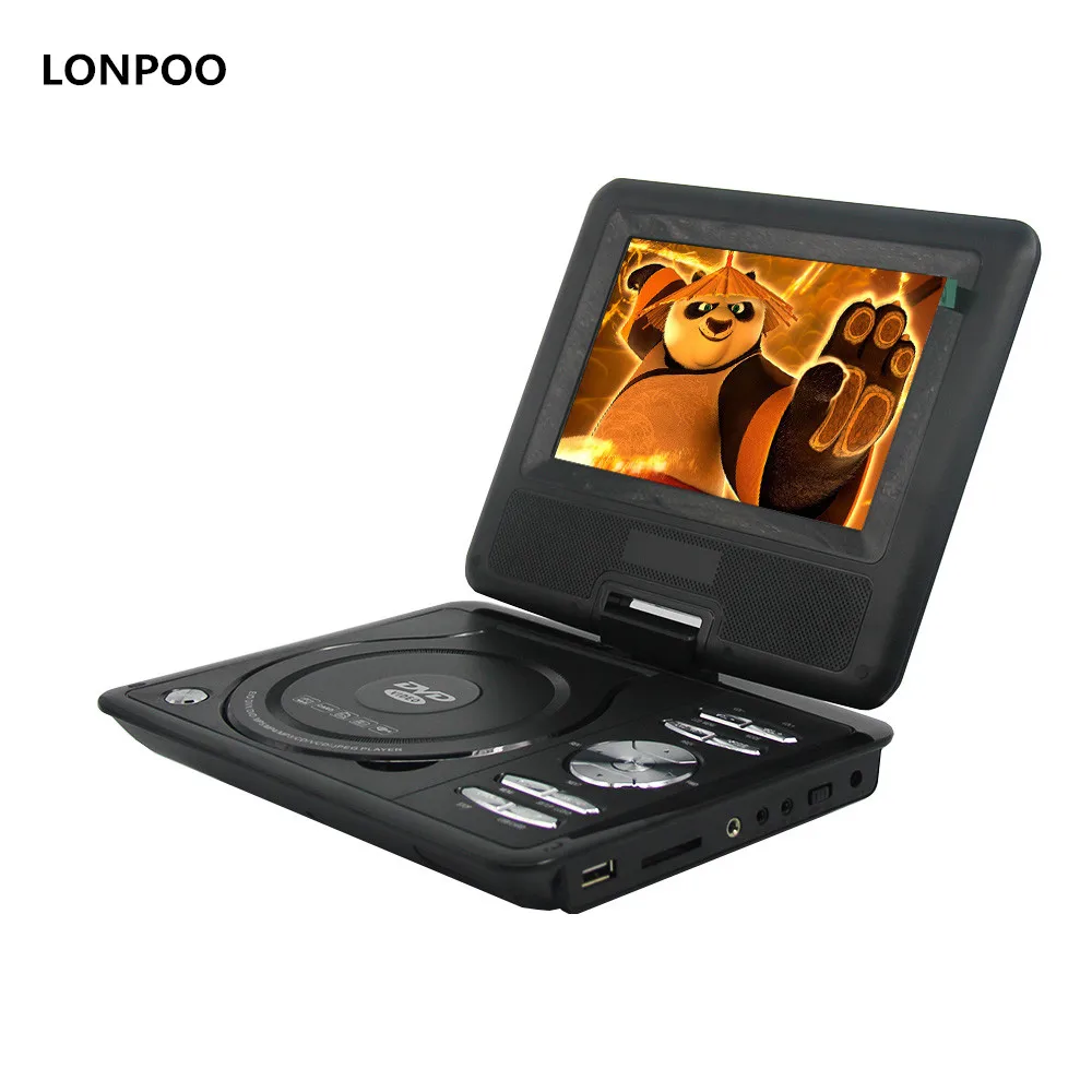 LONPOO dvd плеер 7 дюймов поворотный Портативный DIVX USB RCA SD ТВ portátil с Батарея наушники