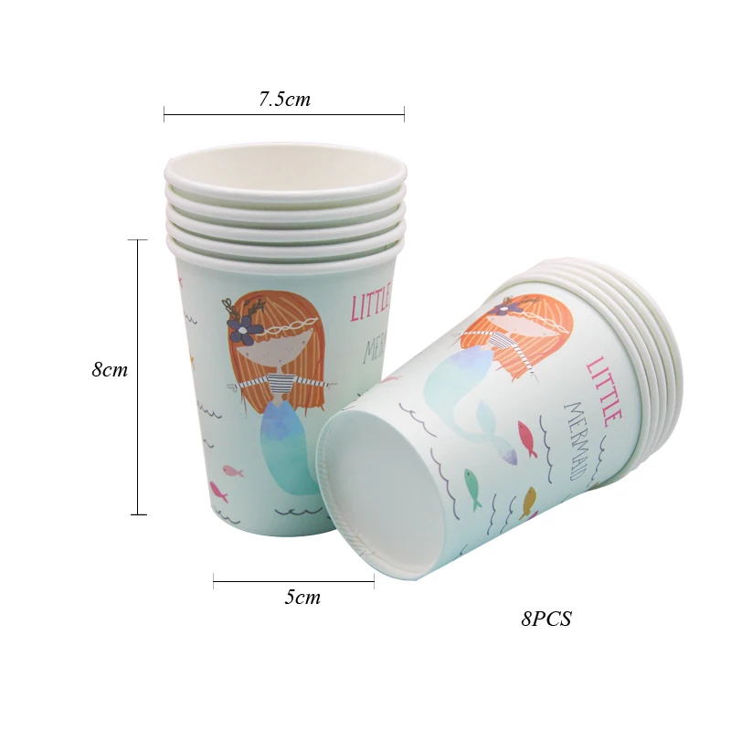 8PCS Cups 8 шт. маленькая Русалочка серии одноразовые столовые приборы вечерние украшения стола для свадьбы/дня рождения/помолвки/юбилейные принадлежности - Цвет: 8PCS Cups