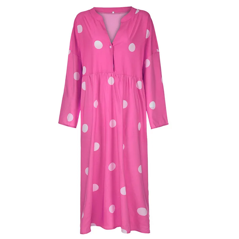 Hot Pink JAYCOSIN женское весеннее платье, женское платье в горошек, рукав три четверти, v-образный вырез, свободное повседневное длинное платье, макси платье, сарафан jun4#4 - Цвет: Hot Pink