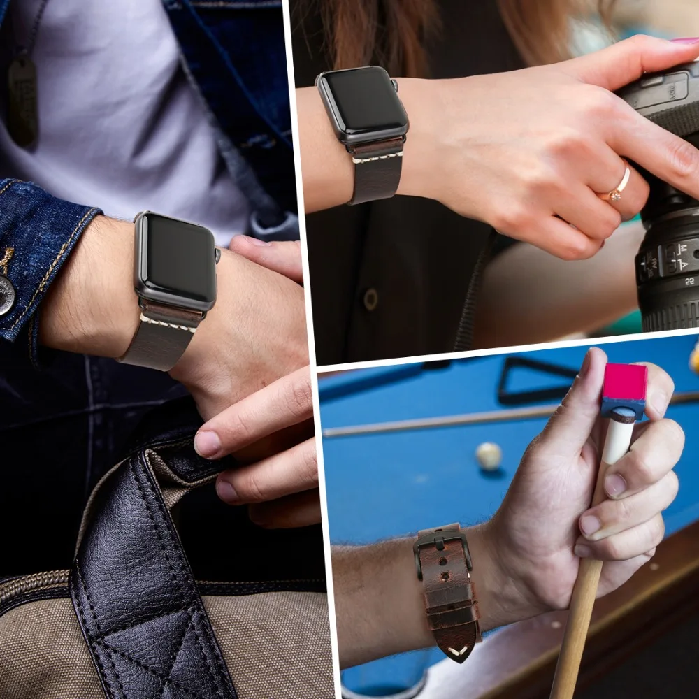 Ремешок MAIKES из натуральной кожи для Apple Watch Аксессуары часов браслет iWatch 44 мм 40 42 38