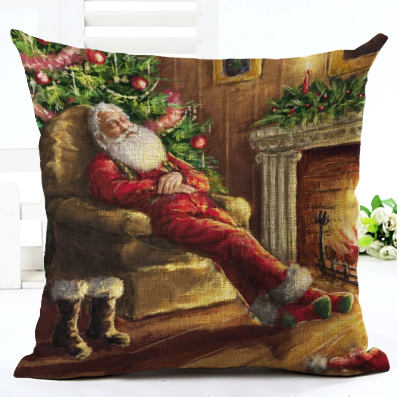 Льняная наволочка Санта Клауса в рождественском стиле для дома декоративная