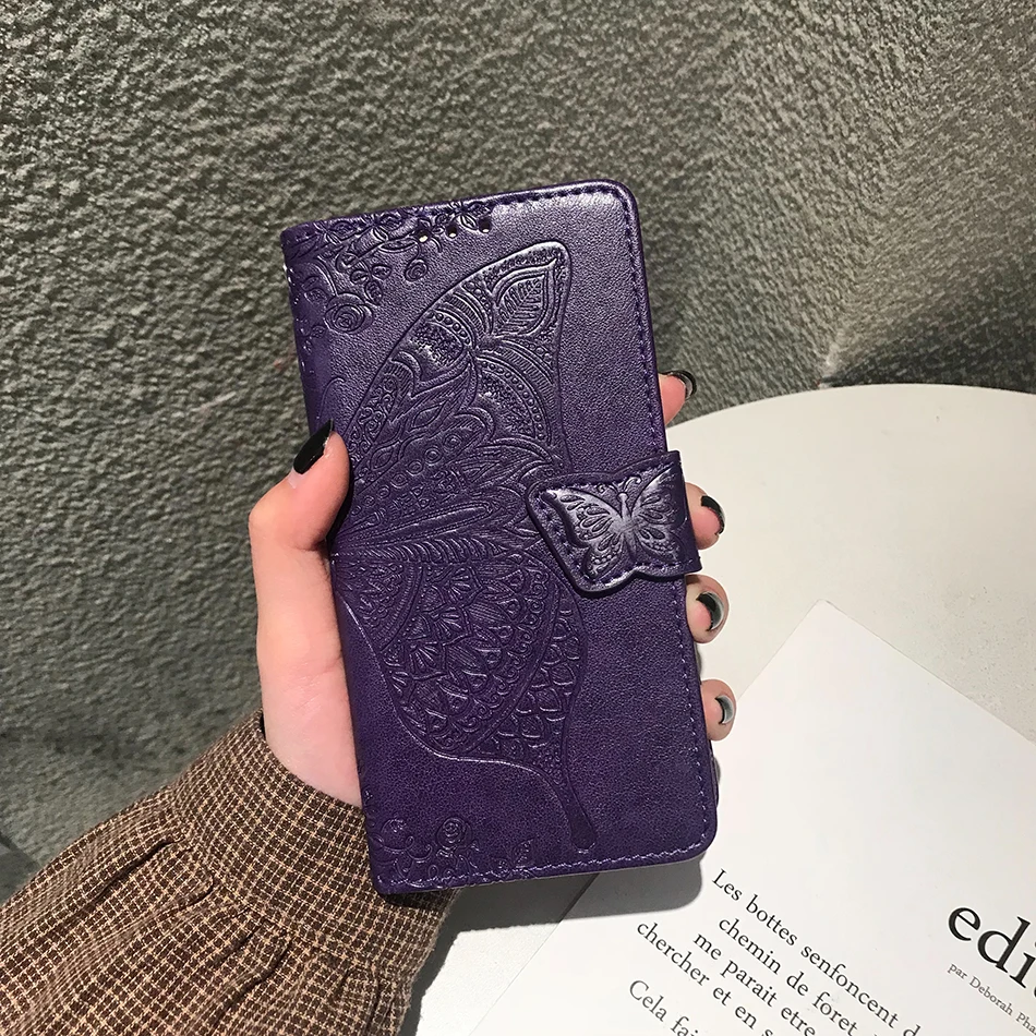 Dark Purple Бабочка с откидной крышкой с отделением для карт с чехол для samsung Galaxy S10 S10e S9 S8 плюс S7 край J4 J6 A7 M10 M20 A10 A30 A40 A50 чехол для телефона - Цвет: Dark Purple